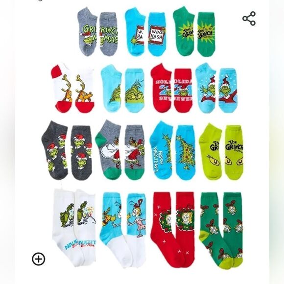 Kids' The Grinch 15 Days of Socks Advent Calendar - Large, Shoe 3-10 - Picture 2 of 7